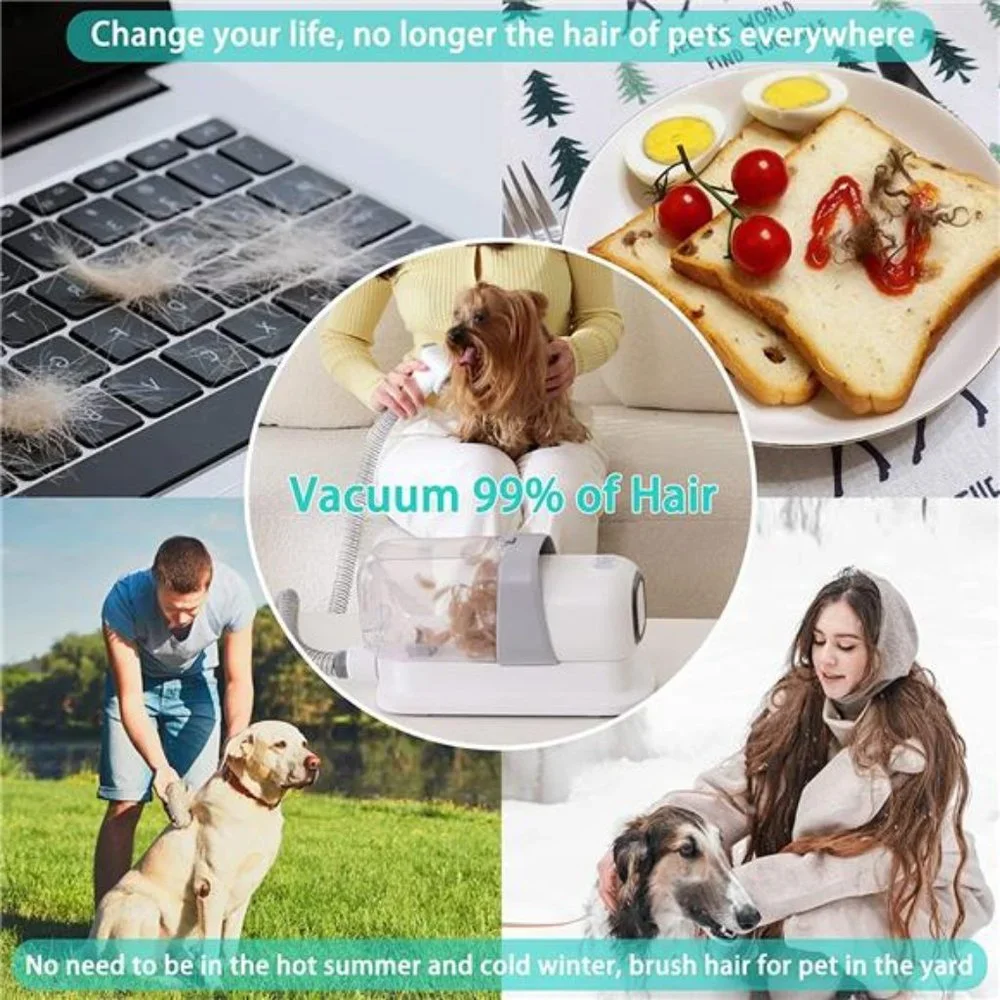 Dog Grooming Kit, Pet Grooming Clippers 2.3L Vacuum Suction (Grey & White)
